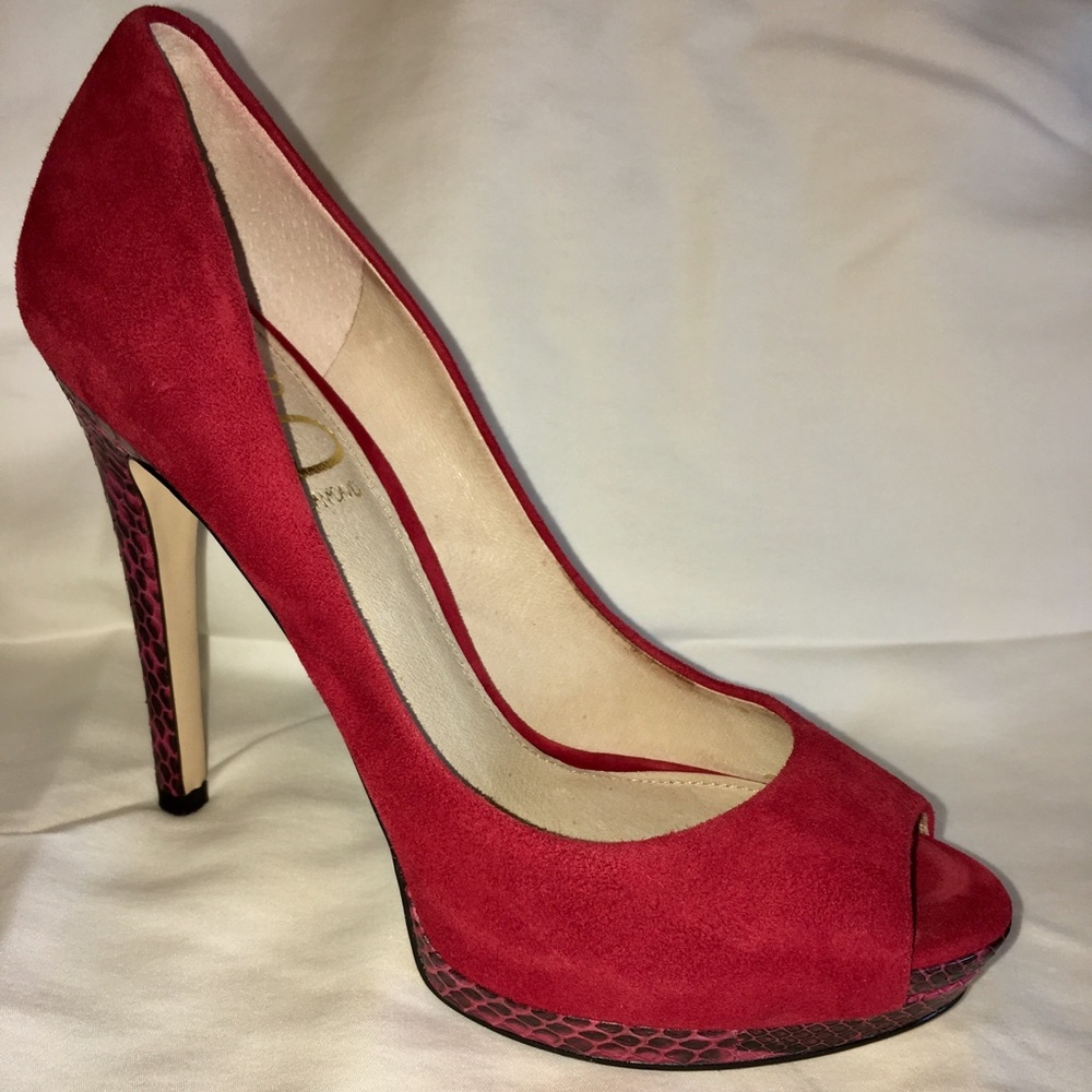 Joan and David, Red Suede and faux lizard  shoes.
